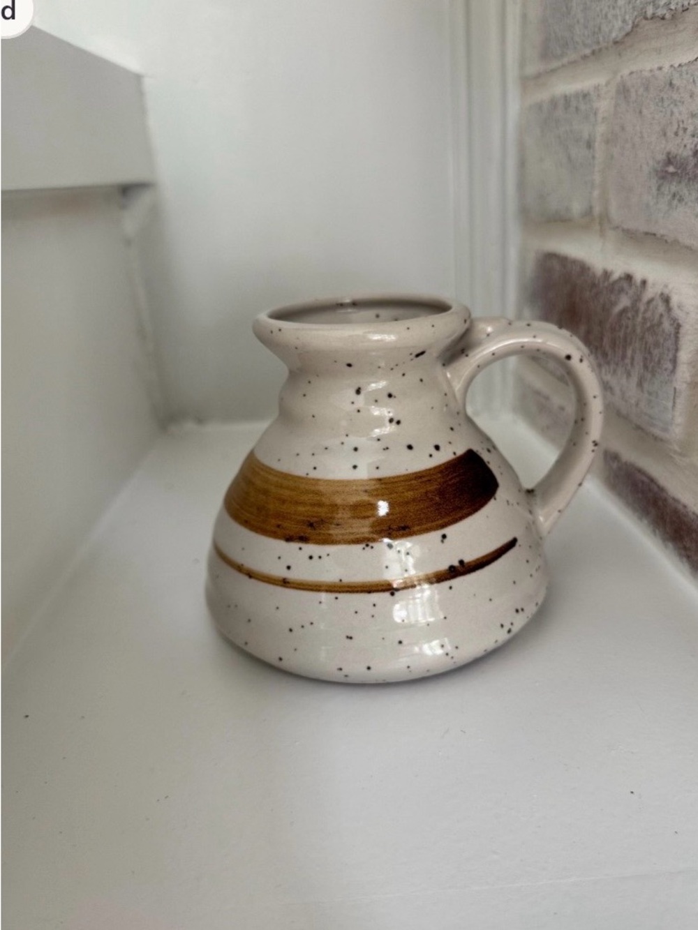 Speckled Ceramic Vase with Brown Brushstroke Accent